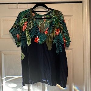 Old Navy Women's Tropical Print Blouse - Green and Red
